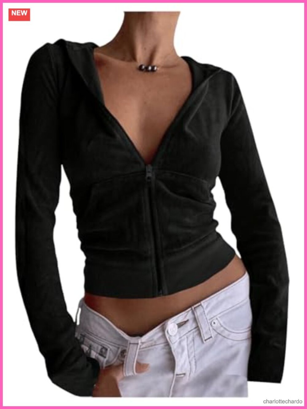 Women's Cropped Zip Up Velvet Hoodie Jacket Long Sleeve Pocket Streetwear